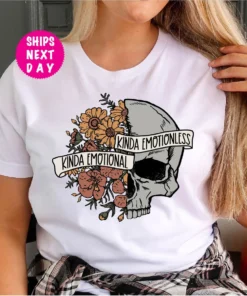 Floral Skull Kinda Emotional Halloween Tee Shirt