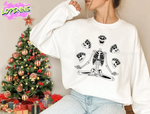 Floral Skull Skeleton Meditation Halloween Tee Shirt