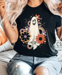 Flower Ghost Retro Halloween Tee Shirt