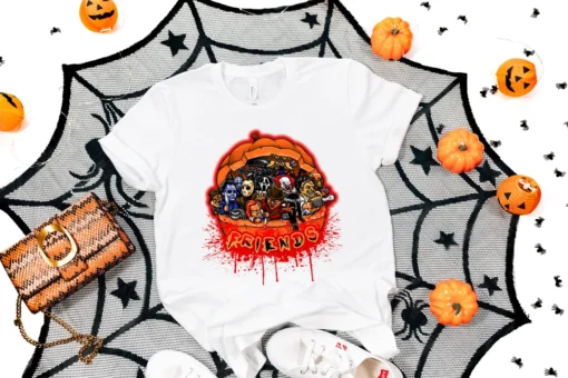 Friends Pumpkin Halloween Horror Movie Characters Tee Shirt