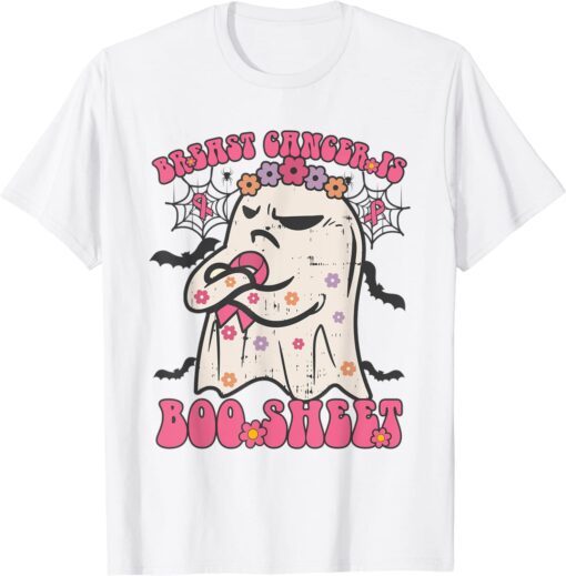 Groovy Breast Cancer Is Boo Sheet Halloween Pink Ribbon Tee Shirt