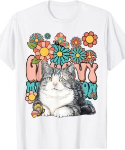 Groovy Meow Meow Cute Cat Retro Flower Butterfly Tee Shirt