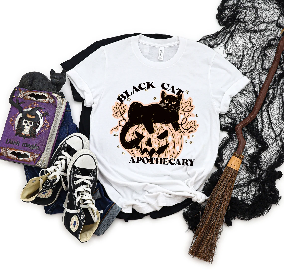 Halloween Boo Black Cat Apothecary Tee Shirt Halloween Boo Black Cat Apothecary T-Shirt