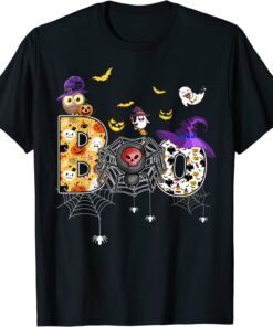 Halloween Costume Spooky Boo Owl Witch Hat Spiders T-Shirt
