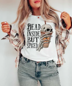 Halloween Horror Coffee Dead Inside But Spiced Tee Shirt