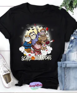 Halloween Scare Bulldogs Horror Characters Tee Shirt
