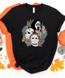 Halloween Scream, Jason, Michael Myers, Horror movie Floral Tee shirt