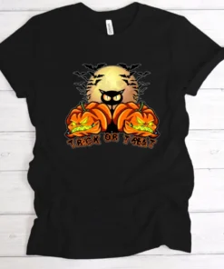 HalloweeHalloween Trick or Treat, Black Cat and Pumpkins Tee Shirtn Trick or Treat, Black Cat and Pumpkins Tee Shirt