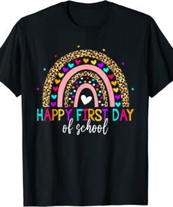 Happy First Day Of School Rainbow Leopard Teacher Student Tee Shirt