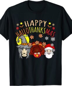 Happy Hallothanksmas Halloween Gnomes Thanksgiving Christmas Tee Shirt