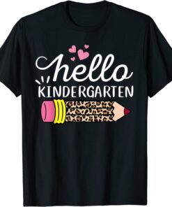 Hello Kindergarten Leopard Pink Pencil Back To School Tee Shirt