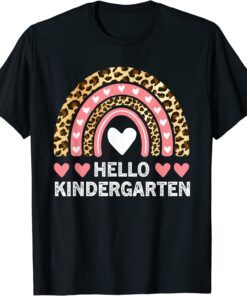 Hello Kindergarten Leopard Rainbow Teachers Back to School Tee Shirt