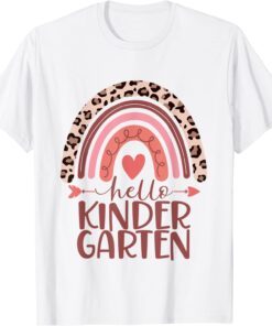 Hello Kindergarten Teachers Leopard Rainbow Back To School Tee Shirt