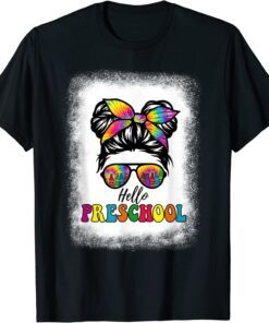 Hello Preschool Grade Girl Prek Tie Dye Messy Bun Bleached Tee Shirt