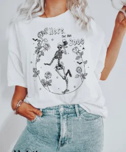 Here For The Boos Skeleton Dancing Halloween Tee Shirt