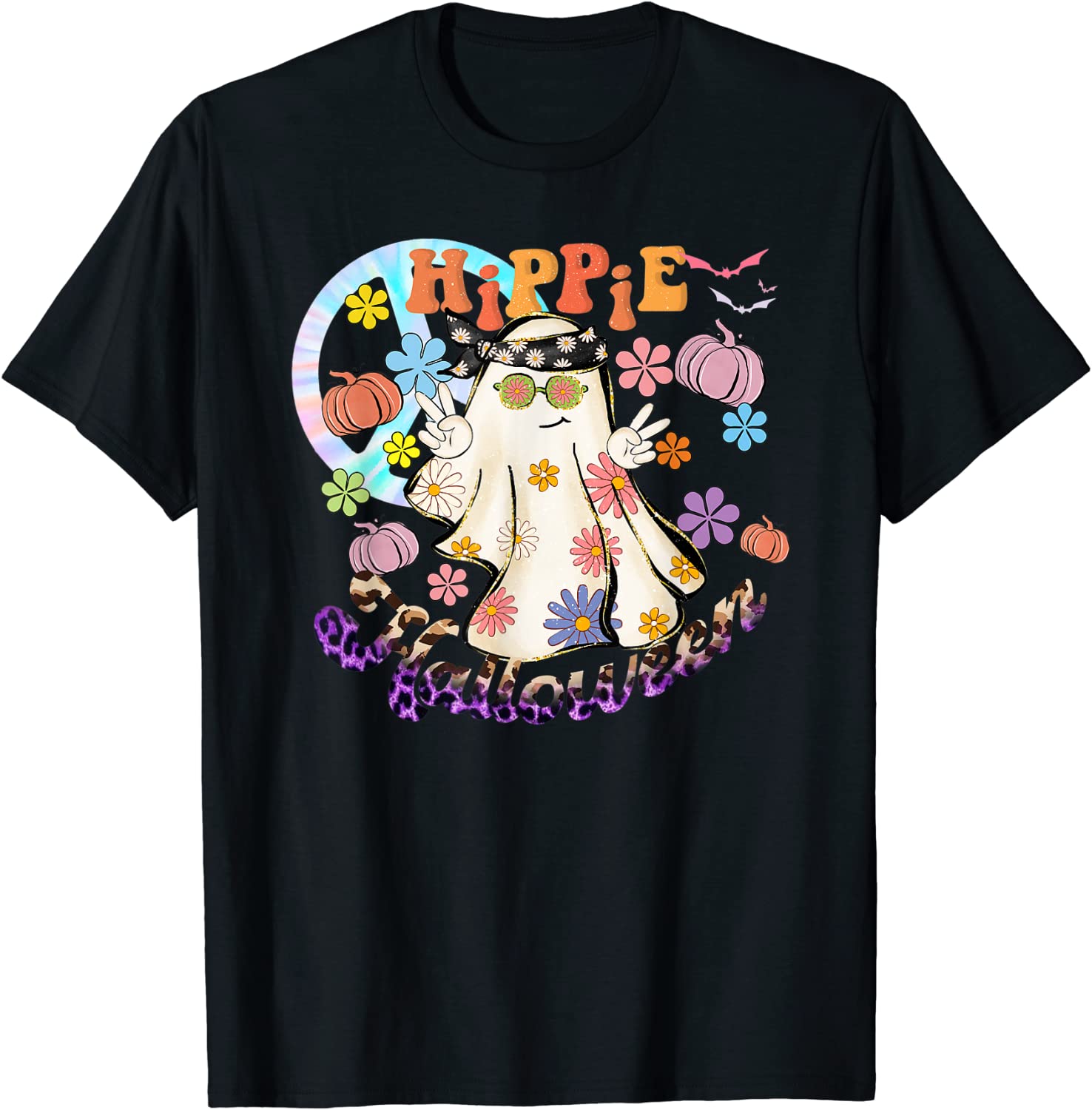 Hippie Halloween Floral Ghost Spooky Vibes Tee Shirt   ShirtElephant Office