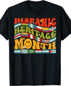 Hispanic Heritage Month Latino Countries Flag Retro Groovy Tee Shirt