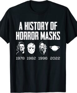 History Of Horror Masks Lazy Halloween Costume Face Mask Tee Shirt