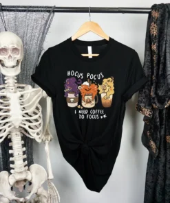 Hocus Pocus I Need Coffee To Focus Halloween Tee Shirt