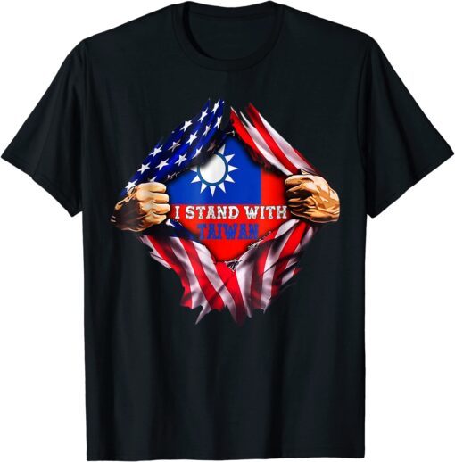 I Stand with Taiwan Flag American Flag support Taiwan Tee Shirt