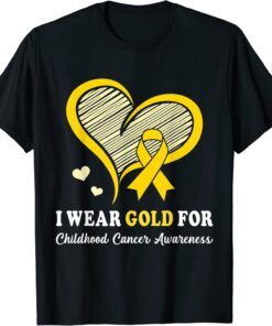 I Wear Gold For Childhood Cancer Hope and Support Cute Heart T-Shirt