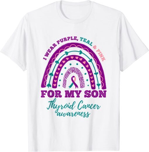 I Wear Purple Teal Pink For My Son Thyroid Cancer Awareness T-Shirt