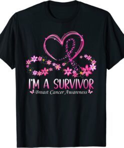 I'm A Survivor Breast Cancer Awareness Pink Ribbon Flower Tee Shirt