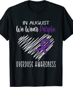 In August We Wear Purple Overdose Awareness Month Heart Tee Shirt