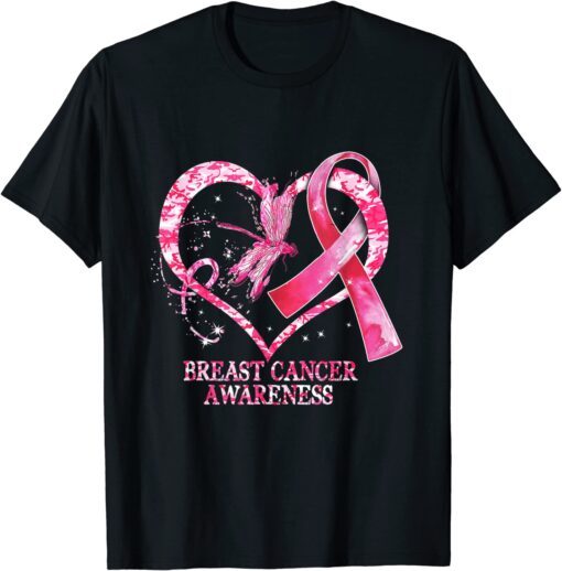 In October We Wear Pink Breast Cancer Awareness Dragonfly Tee Shirt