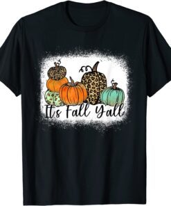 It's Fall Y'all Vintage Leopard Pumpkin Halloween Bleached Tee Shirt