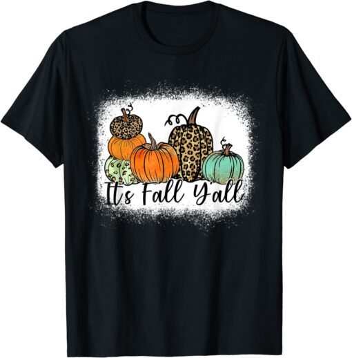 It's Fall Y'all Vintage Leopard Pumpkin Halloween Bleached Tee Shirt