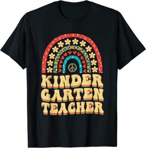 Kindergarten VibesRetro Groovy Rainbow Daisy Back to School Tee Shirt