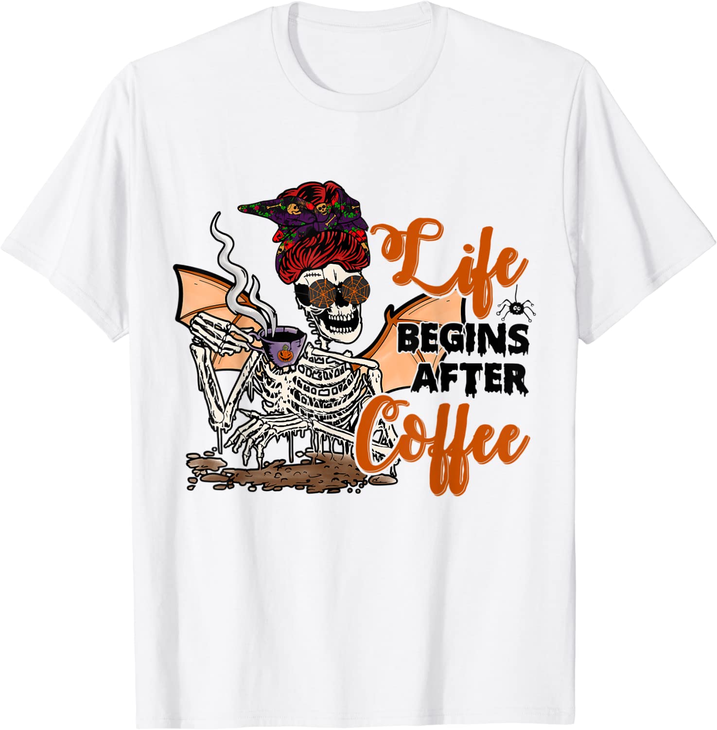 Life Begins After Coffee Skeleton Halloween Tee Shirt