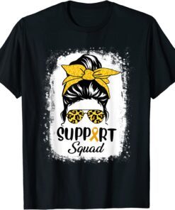 Messy Bun Glasses Support Squad Childhood Cancer Awareness Tee Shirt