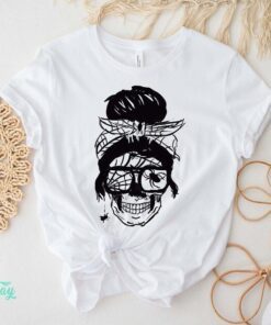 Messy Bun Skull Halloween Tee Shirt