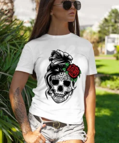 Messy Bun Skull Mom Halloween Tee Shirt