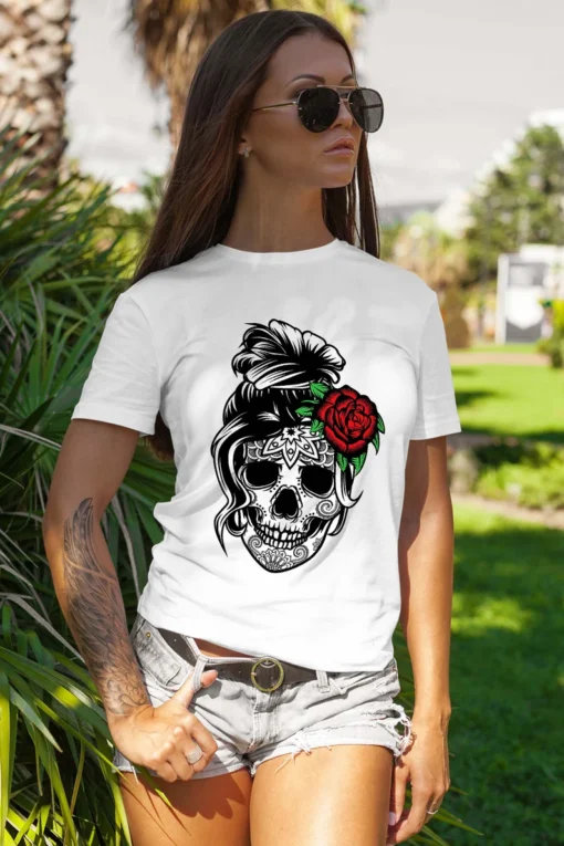 Messy Bun Skull Mom Halloween Tee Shirt