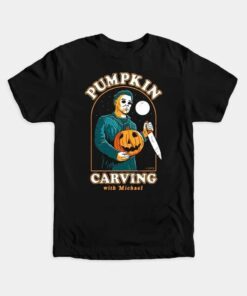 Michael Myers Carving With Michael Halloween Tee Shirt