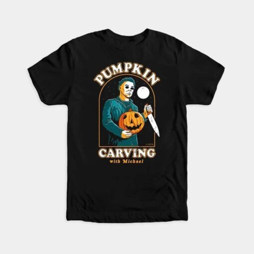 Michael Myers Carving With Michael Halloween Tee Shirt