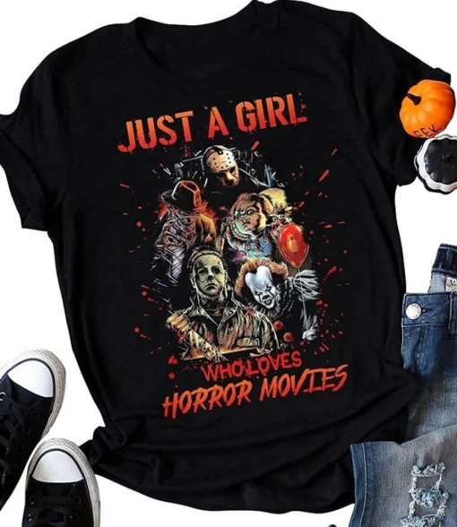 Michael Myers Just a Girl Who Loves Horror Movies Halloween Tee Shirt