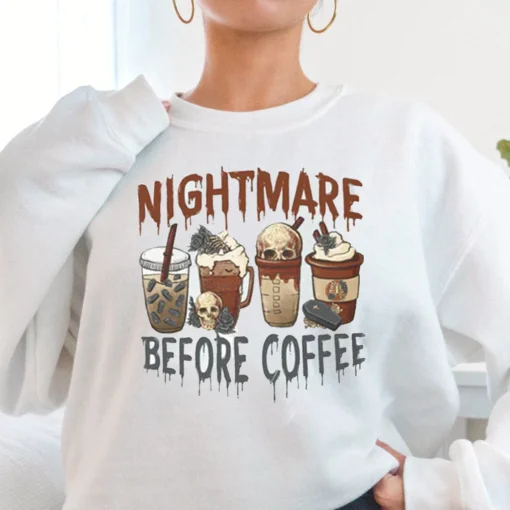 Nightmare Before Coffee Skull Latte Coffee Halloween Tee Shirt
