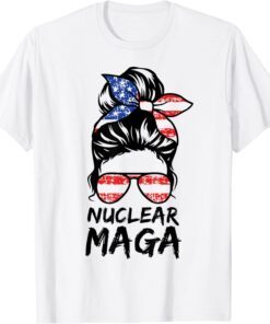 Nuclear Maga Messy Bun American Flag Pro Trump Tee Shirt