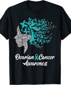 Ovarian Cancer Awareness Butterfly Teal Ribbon Tee Shirt