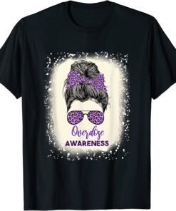 Overdose awareness Warrior messy hair bun Purple Ribbon Tee Shirt