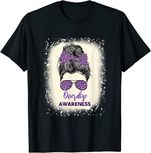 Overdose awareness Warrior messy hair bun Purple Ribbon Tee Shirt