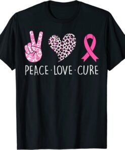 Peace Love Cure Heart Pink Ribbon Breast Cancer Awareness T-Shirt