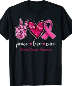 Peace Love Cure Pink Ribbon Cancer Breast Awareness Month Tee Shirt