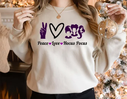 Peace Love Hocus Pocus Sticker Halloween Tee Shirt