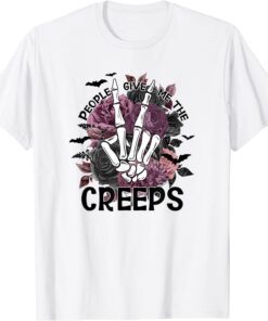 People Give me The Creeps Halloween Skeleton Hand Peace Tee Shirt