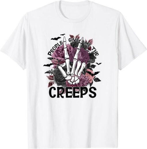 People Give me The Creeps Halloween Skeleton Hand Peace Tee Shirt